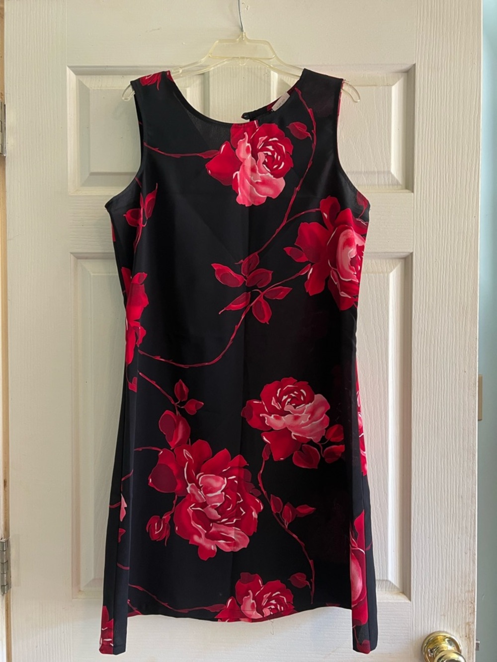 Black Midi Dress with Red Rose Print